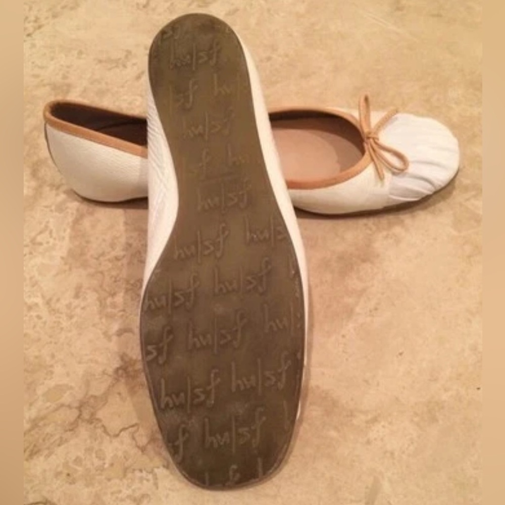 FS/NY Patent Leather Flats Ivory White Tan Capped Toe Bow Ballet Flats 9M Italy - Picture 11 of 11